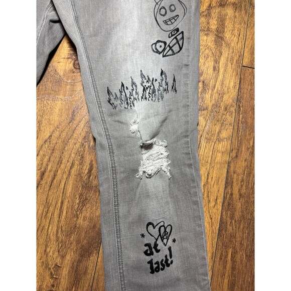 Ninth Hall Rogue Tapered Skinny Jeans Gray Smoke Print Distressed Streetwear 38 - Picture 5 of 12